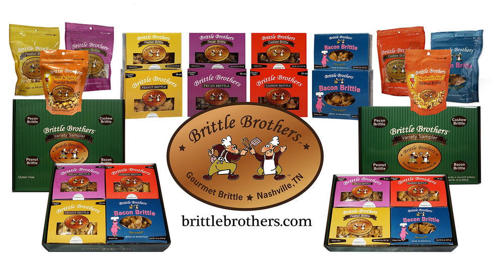 USA-made Brittle Brothers packaging highlighting all-natural ingredients.