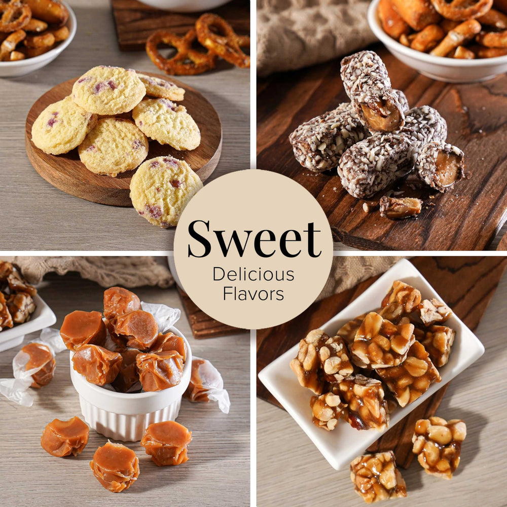 Broadway Basketeers almond roca butter crunch close-up highlights premium confections.