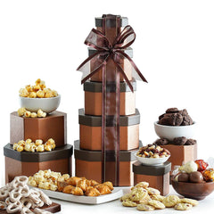 Broadway Basketeers Almond Roca Butter Crunch in gift tower, ideal for celebrations.