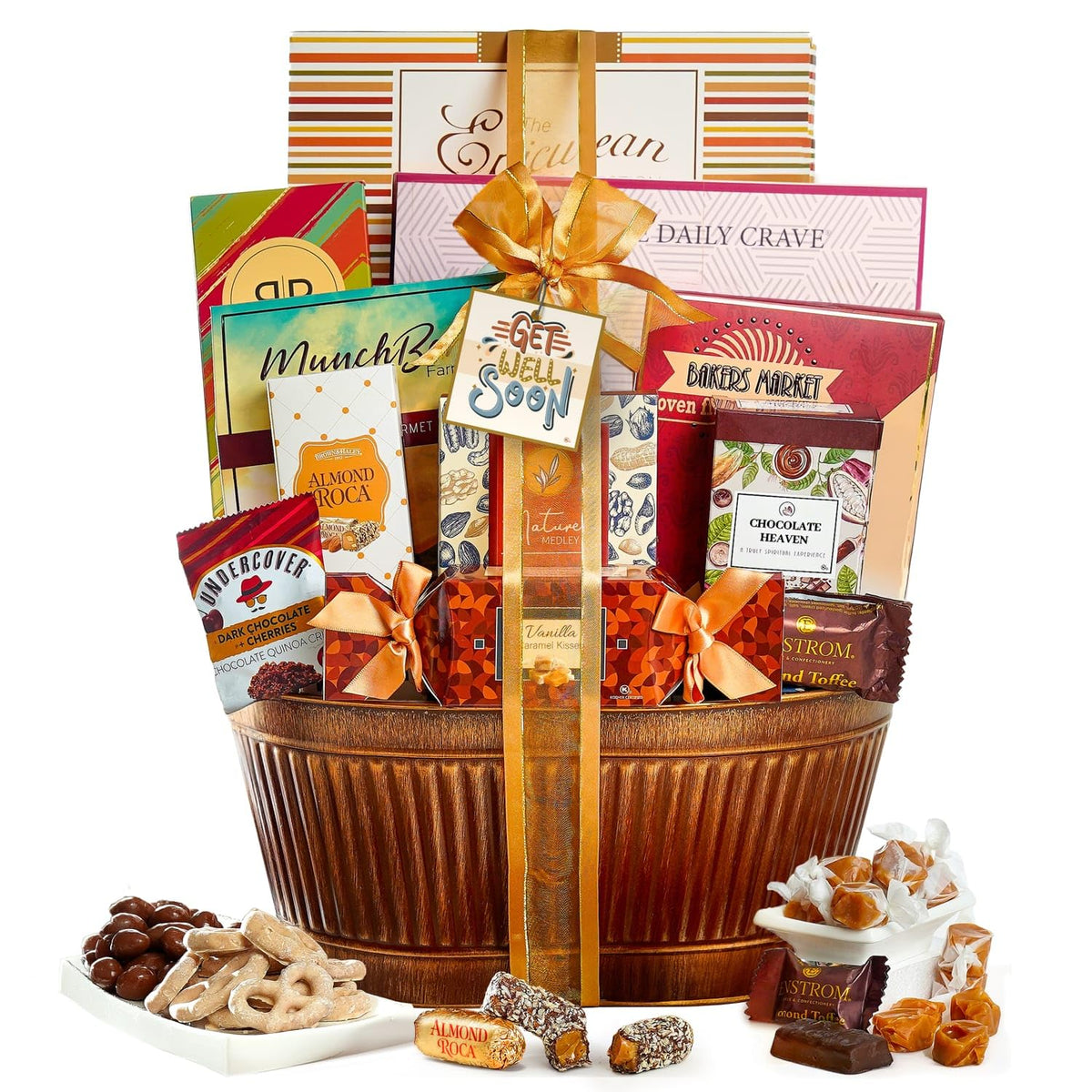 Broadway Basketeers get well gift basket arrangement with treats to lift spirits