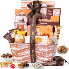 Broadway Basketeers sympathy basket deluxe front view for bereavement and condolences.