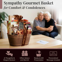 Packaging labeled Broadway Basketeers sympathy gift basket ready to gift