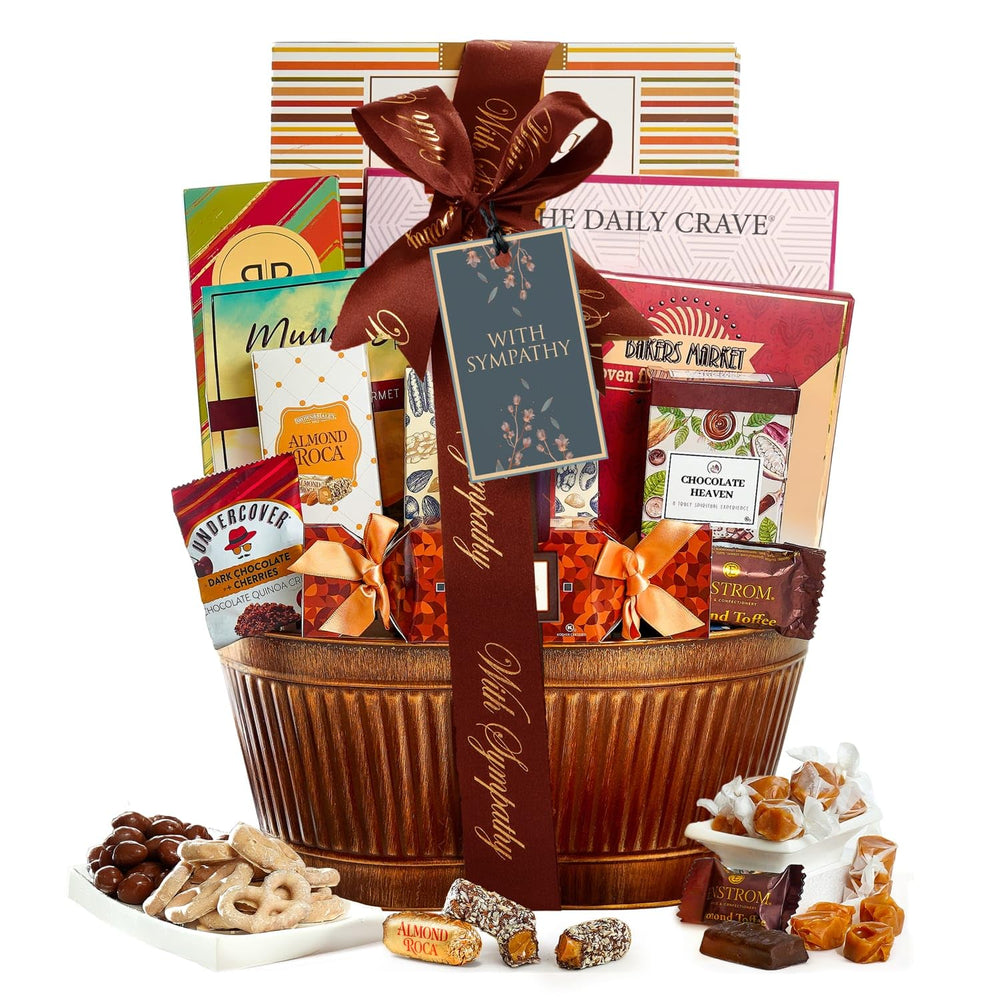 Broadway Basketeers sympathy gift basket top view for condolence and comfort