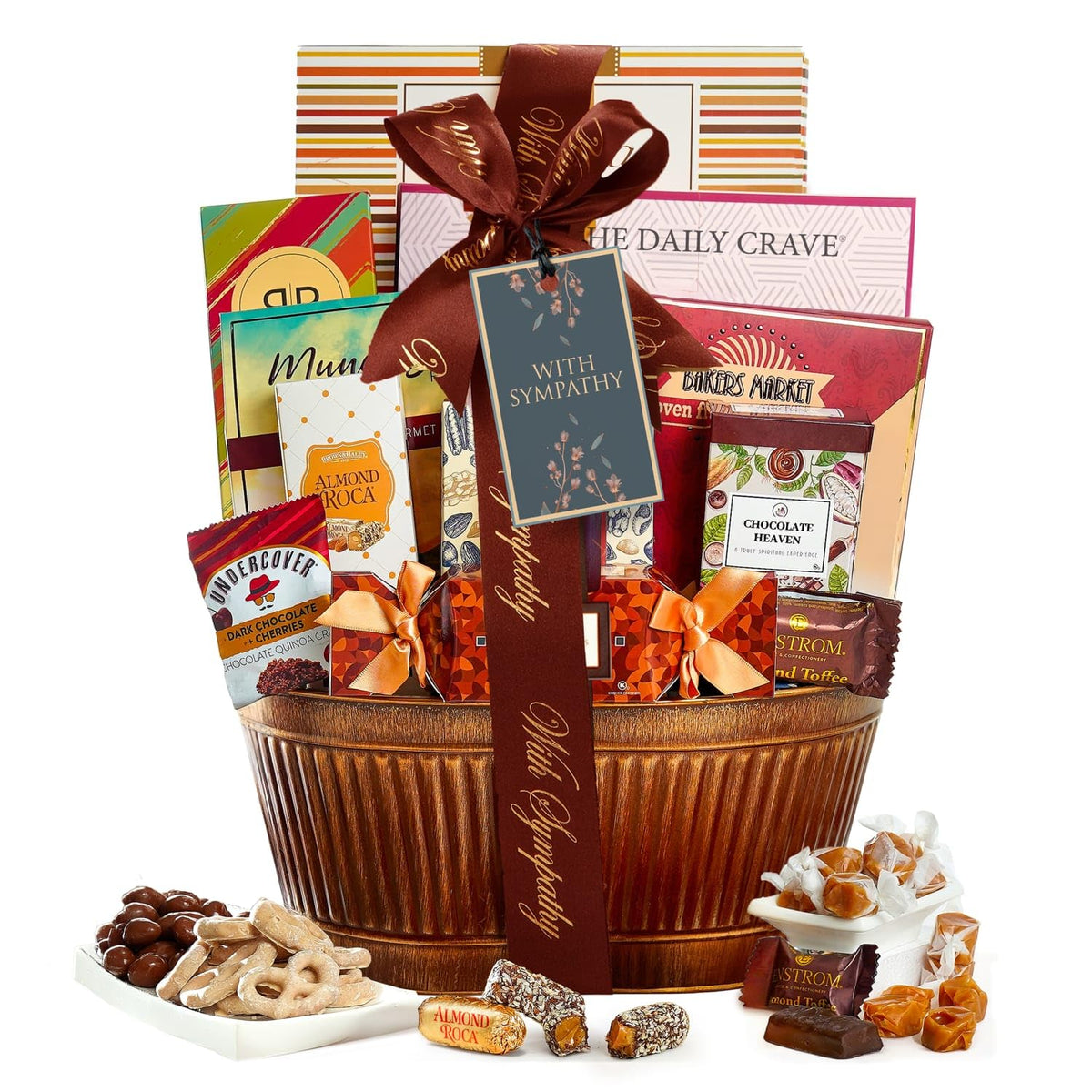 Broadway Basketeers sympathy gift basket top view for condolence and comfort
