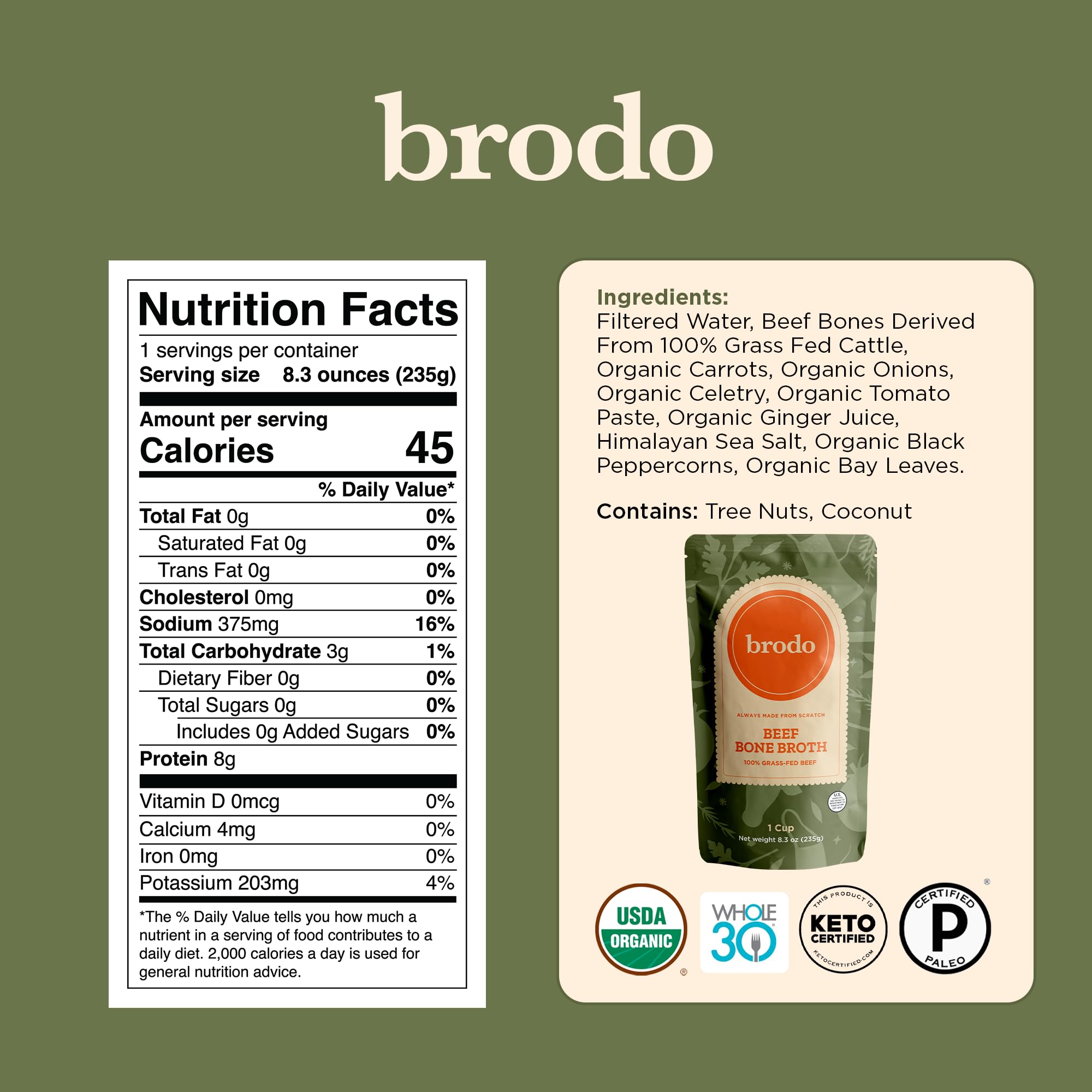 Brodo collagen & protein broth close-up highlighting naturally occurring nutrients.