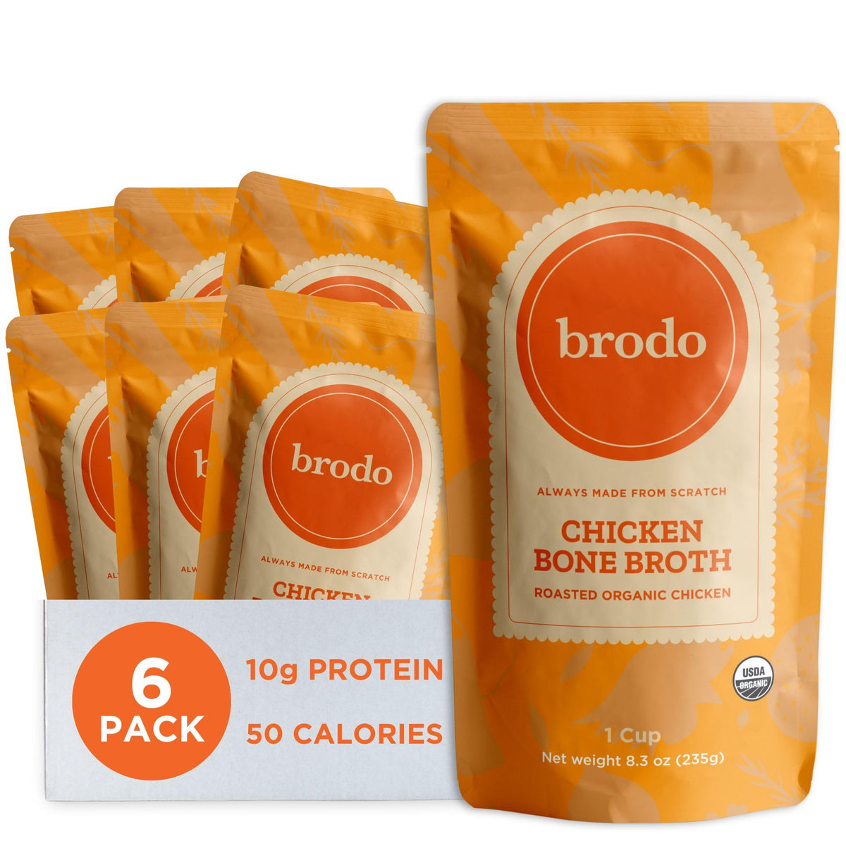 Brodo organic chicken broth bottle showing rich liquid for quick meals