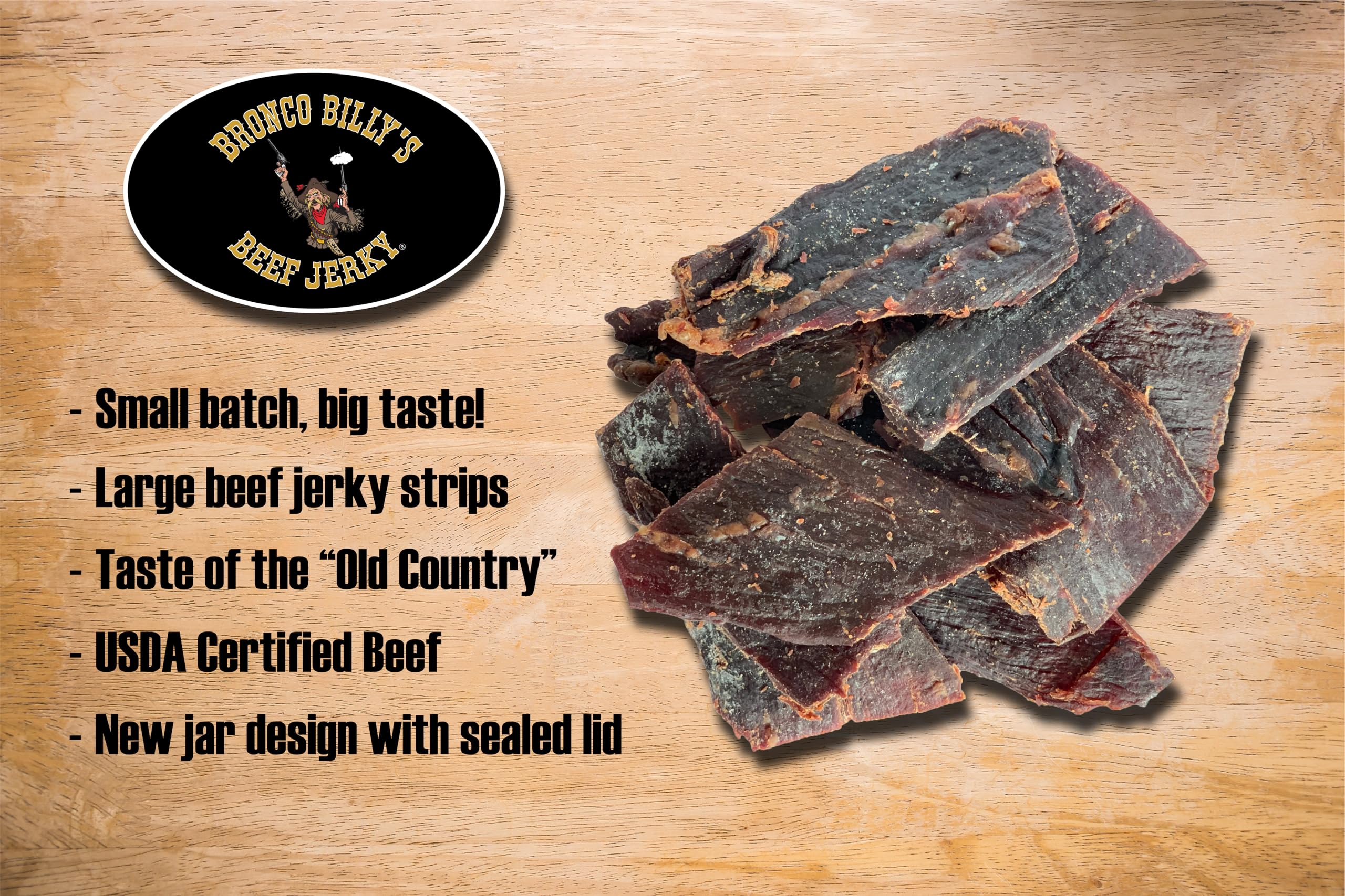 Bronco Billy's hand-cut jerky pieces illustrating small-batch craftsmanship