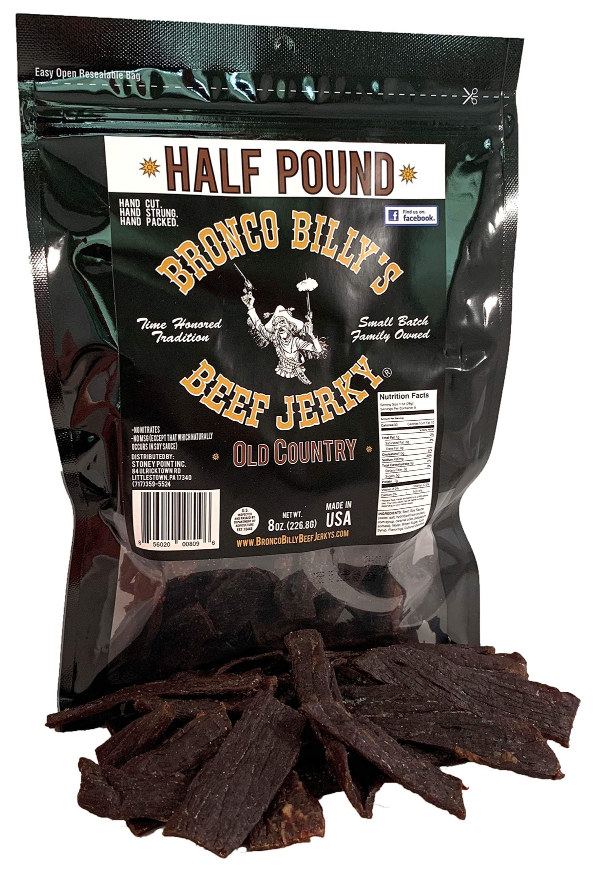 Bronco Billy's Jerky Hickory Smoked resealable packaging keeps freshness on the go