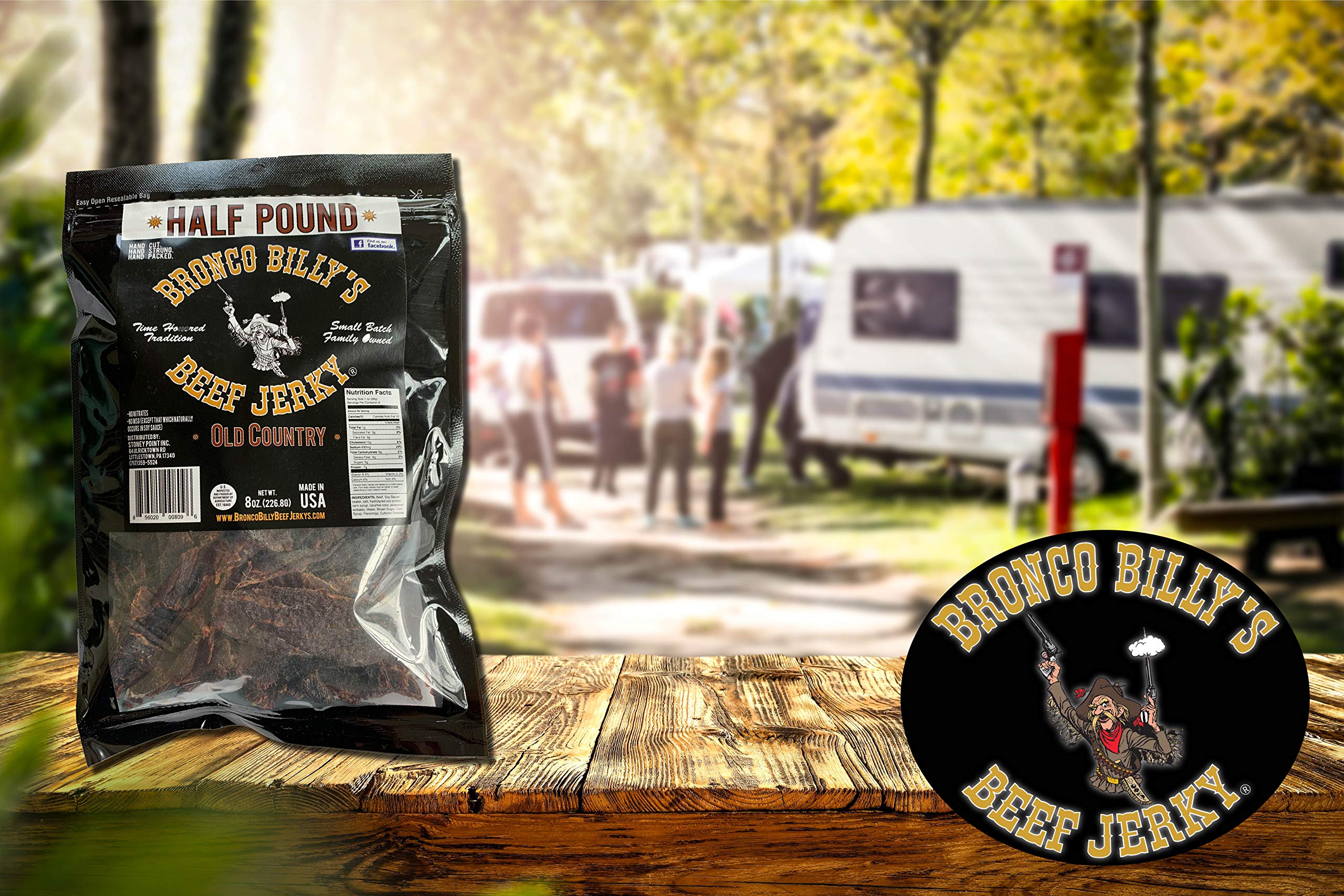 Bronco Billy's Jerky Hickory Smoked produced in the USA with small-batch care