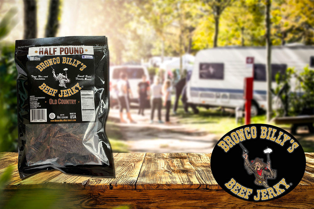 Bronco Billy's Jerky Hickory Smoked produced in the USA with small-batch care