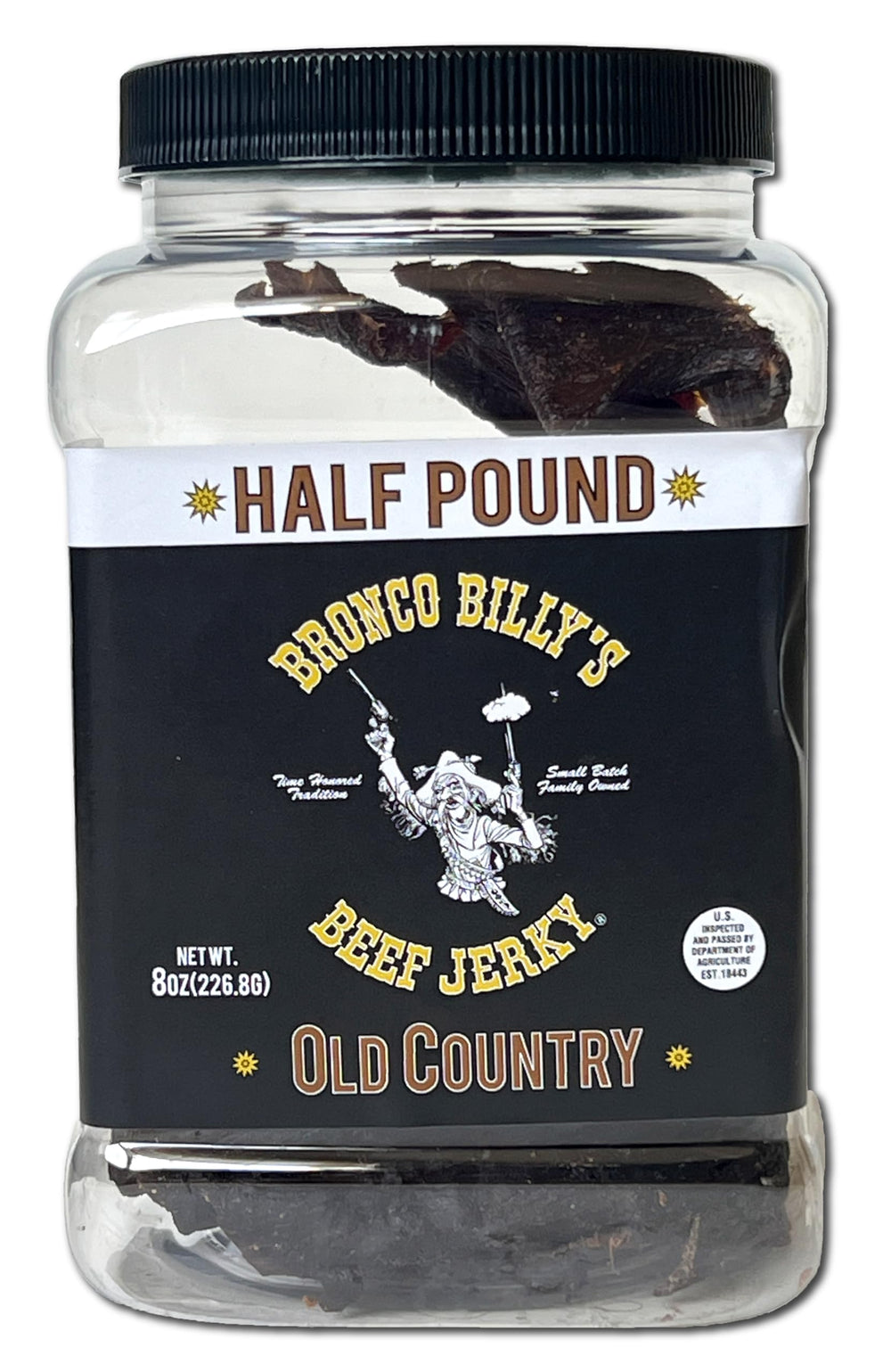 Bronco Billy's jerky slices on a wooden board ready to snack during outdoor adventures