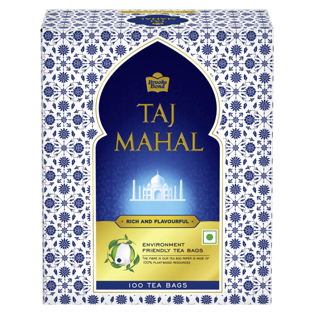 Brooke Bond Taj Mahal tea bags in a 100-pack for daily brewing