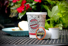 Keurig machine with Brooklyn Beans pod ready for brewing.