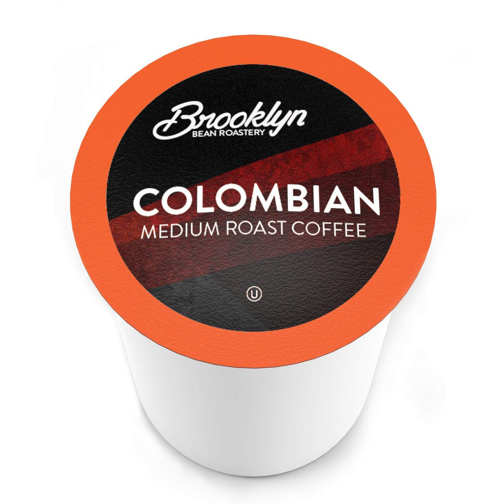 Brooklyn Beans Colombian Gourmet Coffee Pods box display with 40-count packaging