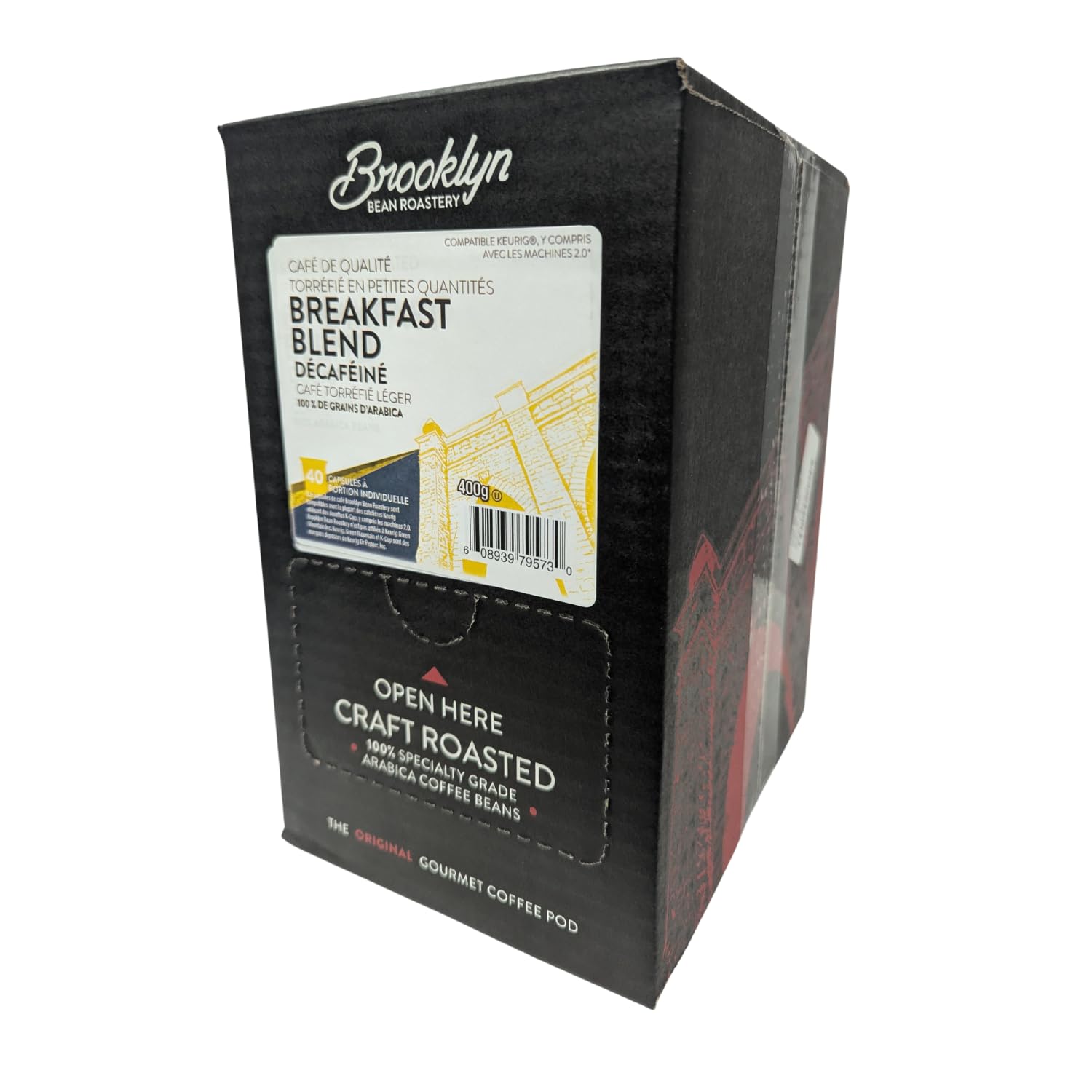 Steaming mug of Brooklyn Beans Decaf Breakfast Blend offers a smooth balance.