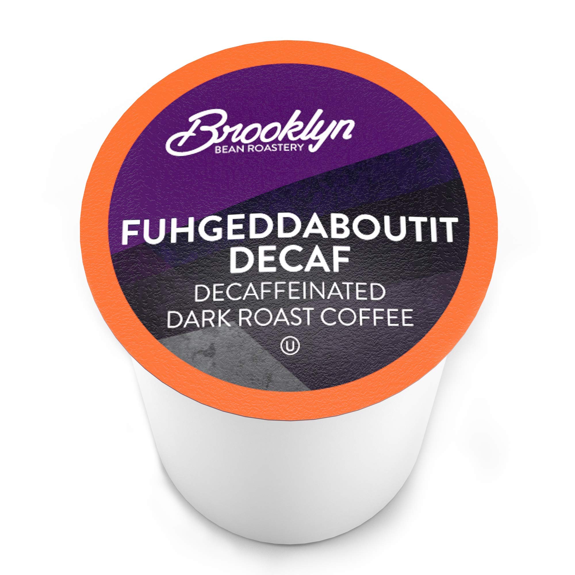 Brooklyn Beans Fuhgeddaboutit Decaf cup with steam, rich aroma without caffeine.