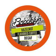 Brooklyn Beans Hazelnut Decaf pods in a box, ideal for quick Keurig brewing.