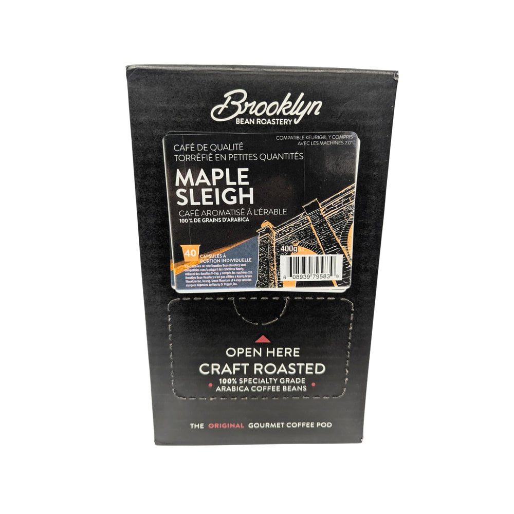 Close-up of Brooklyn Beans Maple Sleigh pods capturing rich roast aroma