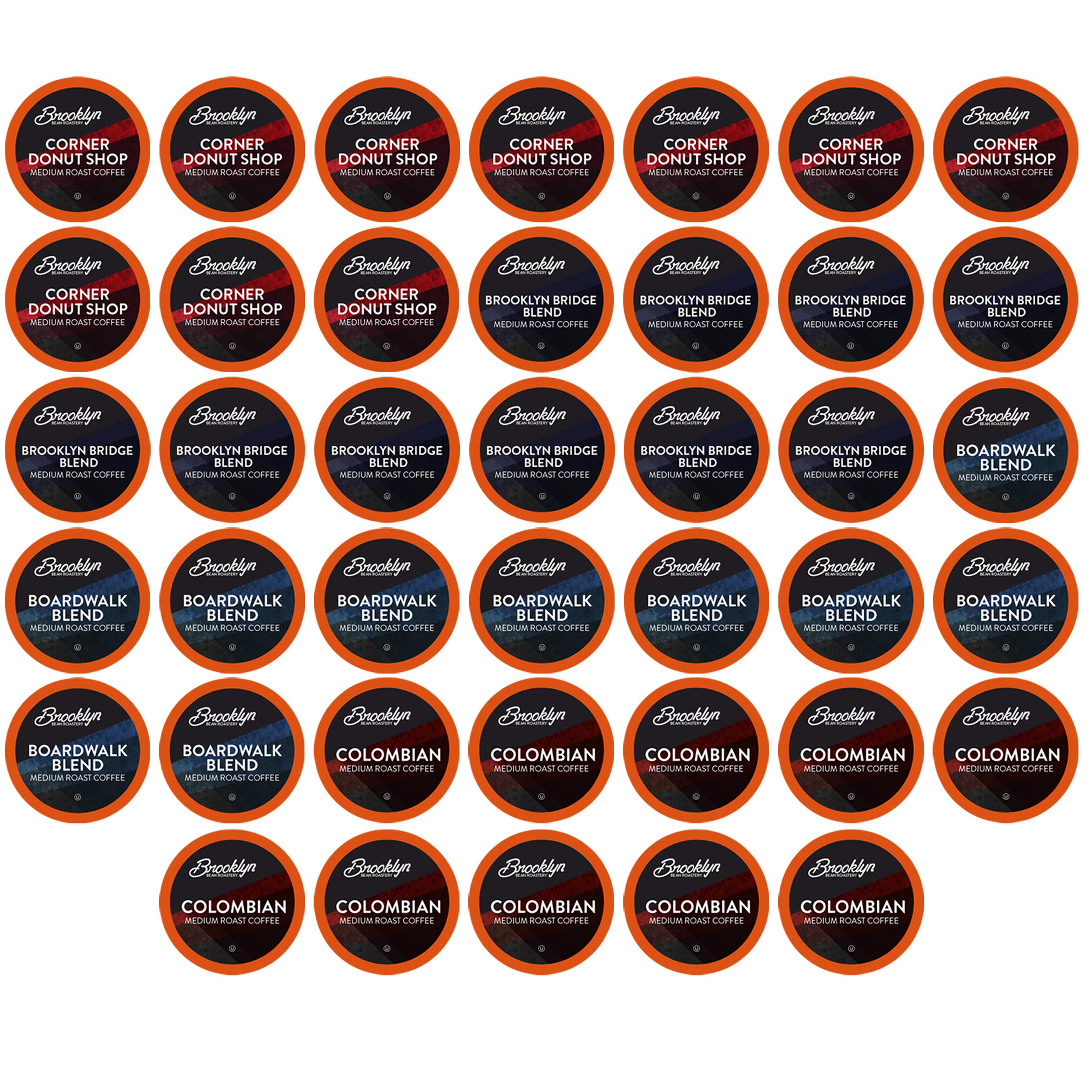 Brooklyn Beans medium roast variety pack front view with coffee pods