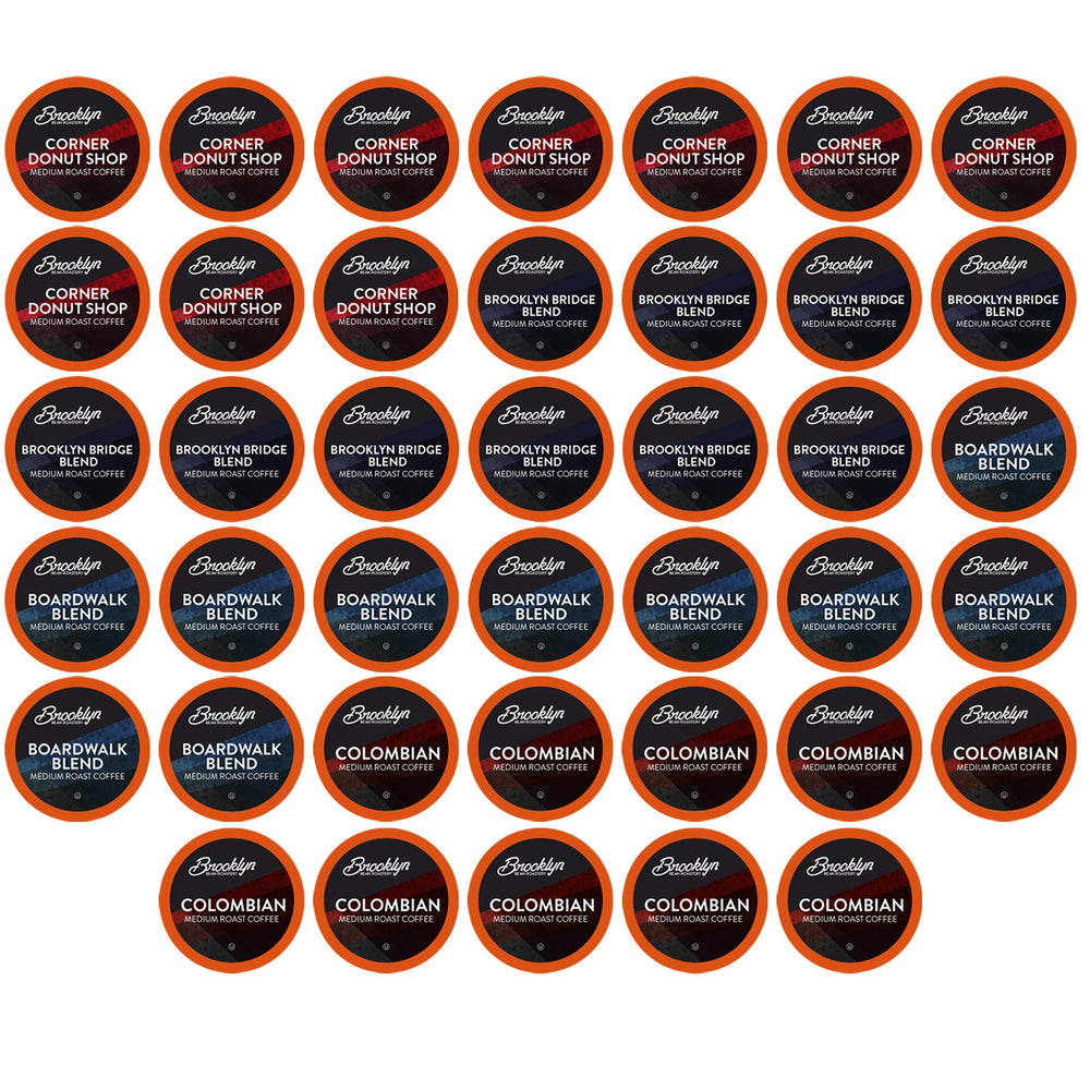 Brooklyn Beans medium roast variety pack front view with coffee pods