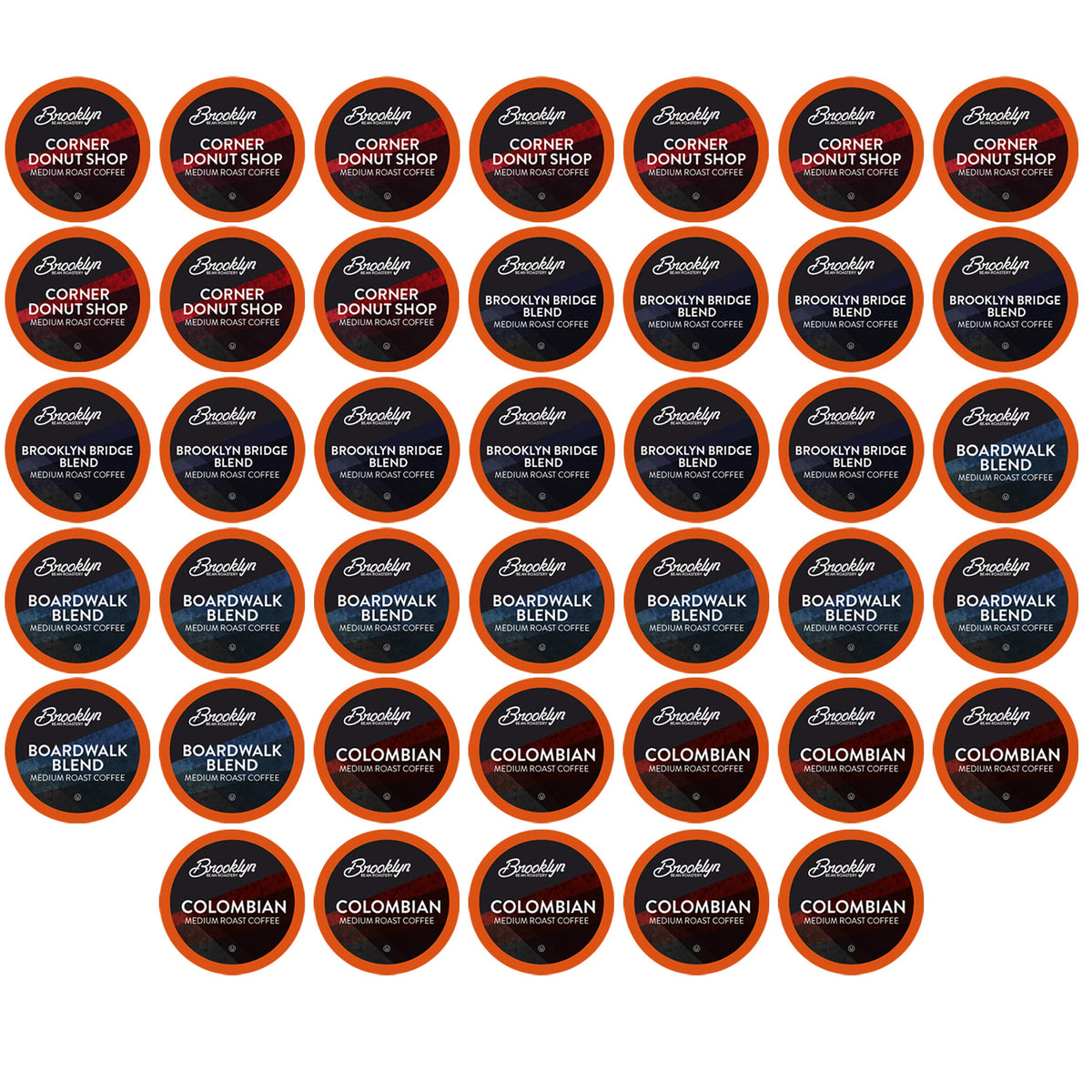 Brooklyn Beans medium roast variety pack front view with coffee pods