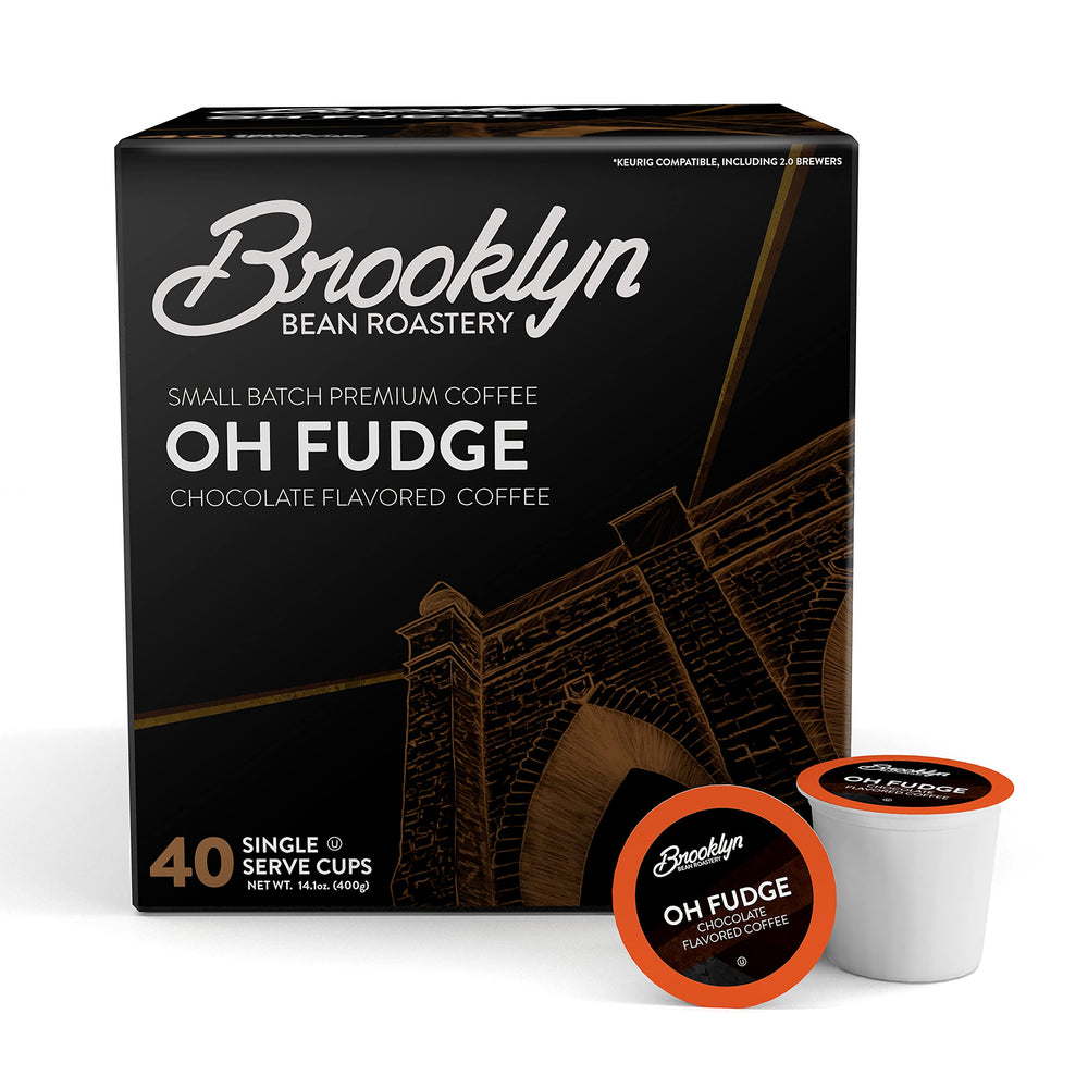 Brooklyn Beans Oh Fudge pods close-up, showcasing rich chocolate aroma for a satisfying morning cup.