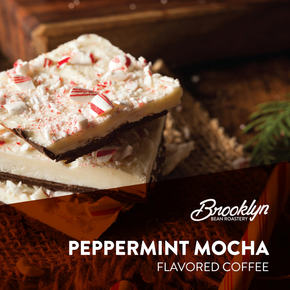 Brooklyn Beans Peppermint Mocha pods brewed into a festive cup for cozy mornings.