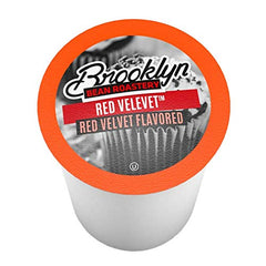 Brooklyn Beans Red Velvet box front ready-to-brew packaging for Keurig users.