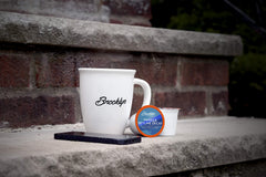 Brooklyn Beans Vanilla Skyline pod in Keurig brewer for quick brewing.