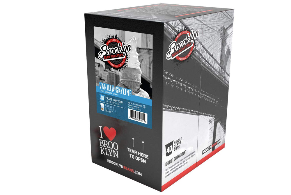 Brooklyn Beans Vanilla Skyline pack of 40 pods displayed.