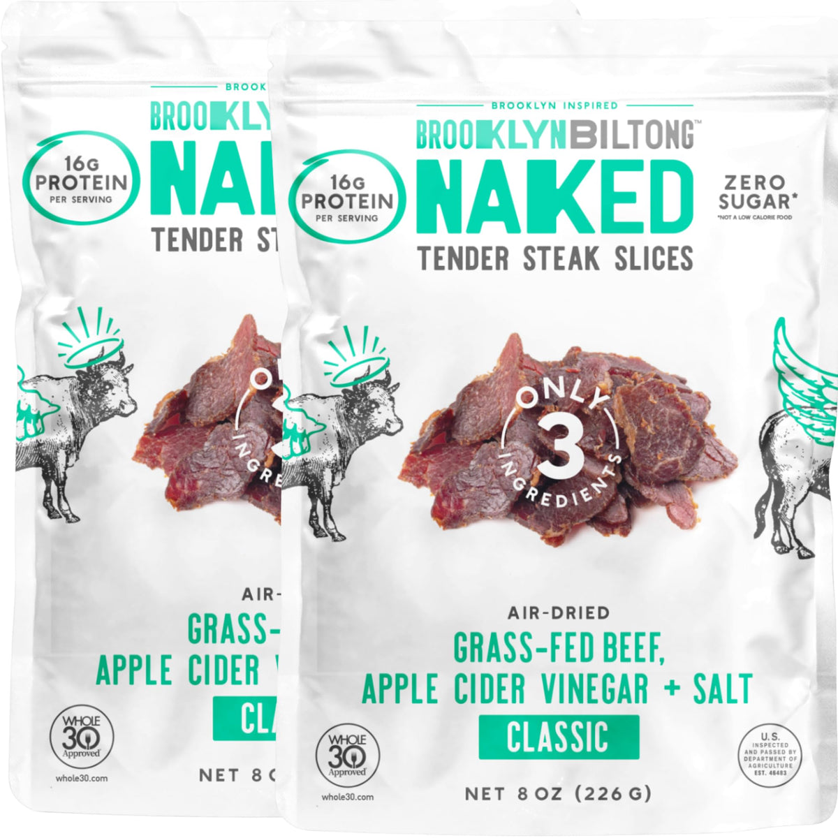 Brooklyn Biltong air-dried beef slices, high-protein snack.