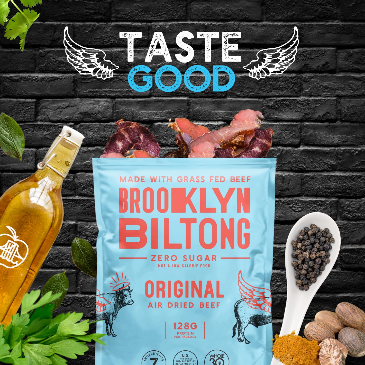 Brooklyn Biltong Grass-Fed Beef raw slice, premium protein source.
