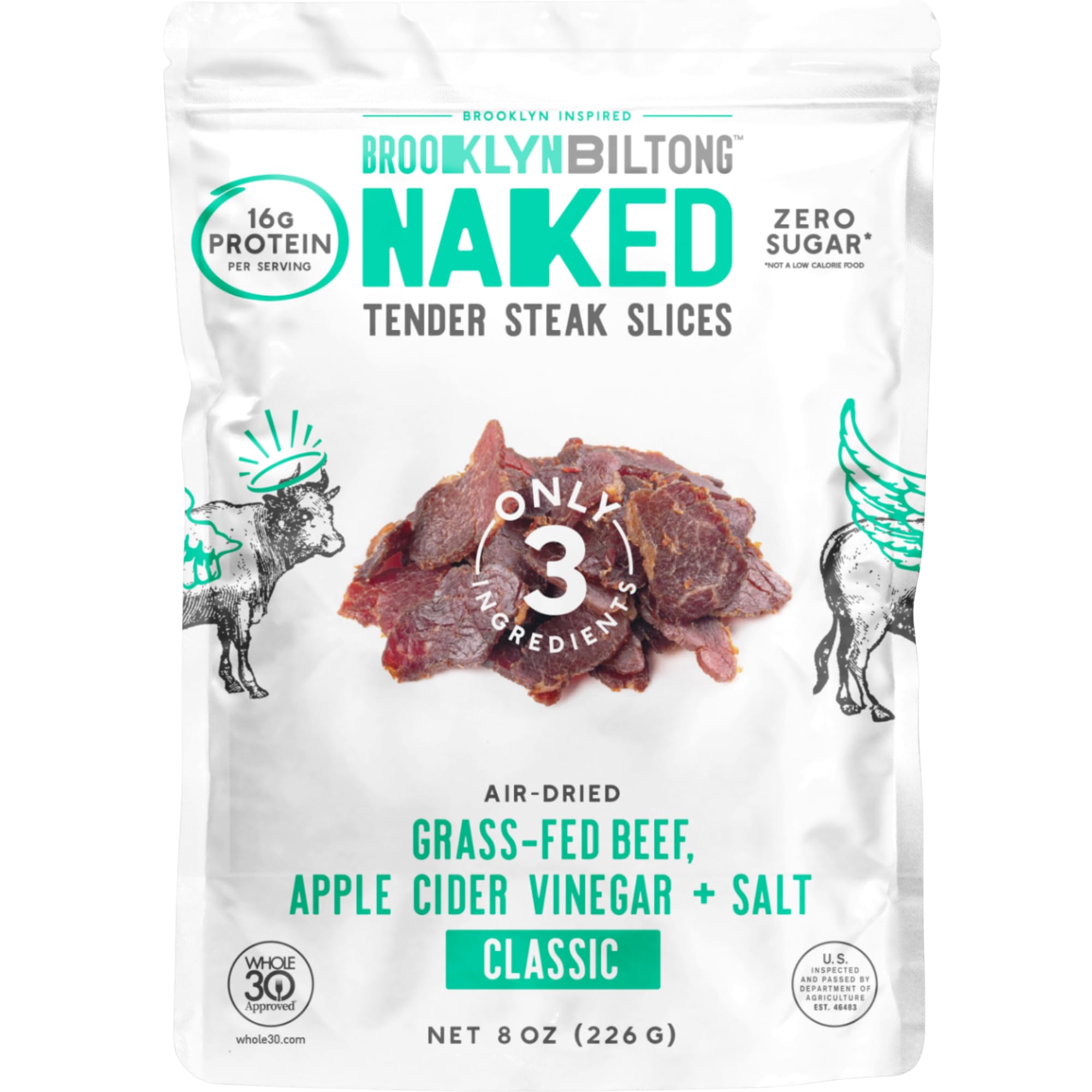 Brooklyn Biltong Naked 8oz pack, ideal on-the-go protein snack.