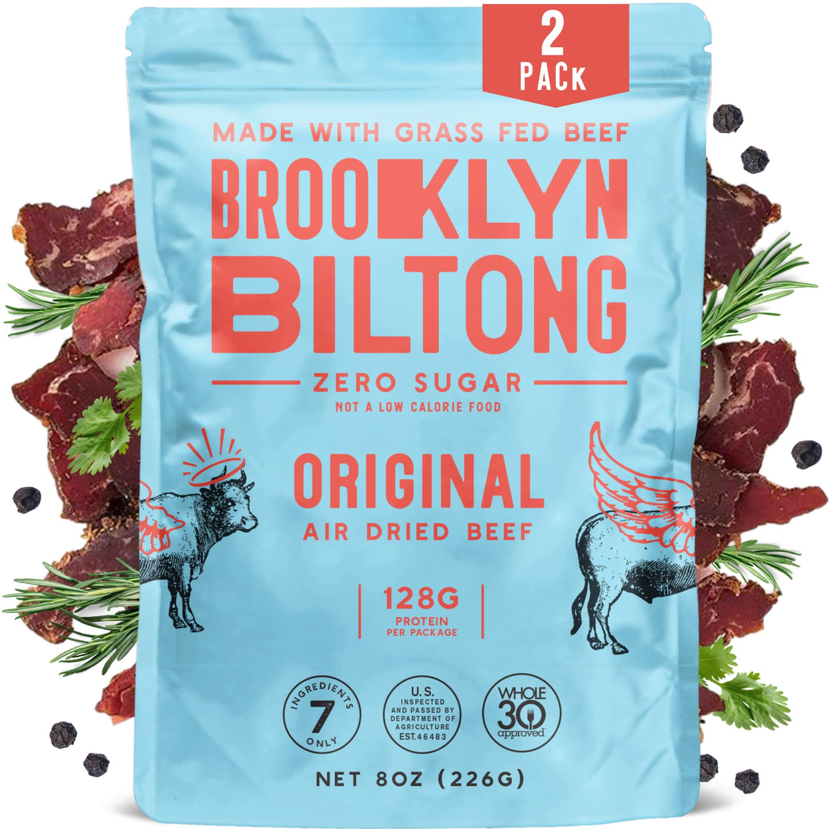 Brooklyn Biltong Original 8oz pack front, ideal for on-the-go protein.