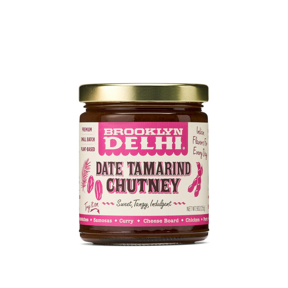Brooklyn Delhi Date Tamarind Chutney jar, silky and versatile for samosas and curries.