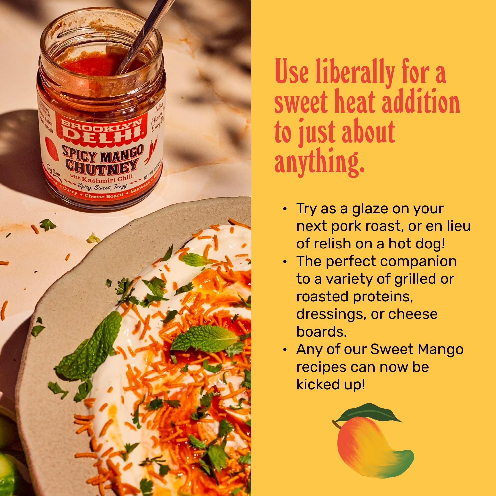 Brooklyn Delhi Spicy Mango Chutney cheese board pairing for a lively, fruit-forward bite.