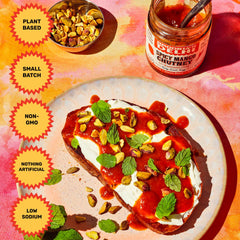 Brooklyn Delhi Spicy Mango Chutney hot dog relish adds vibrant tang and depth.