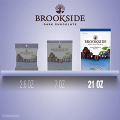 Inside look at Brookside acai blueberry centers with dark chocolate coating, ready for snack time.