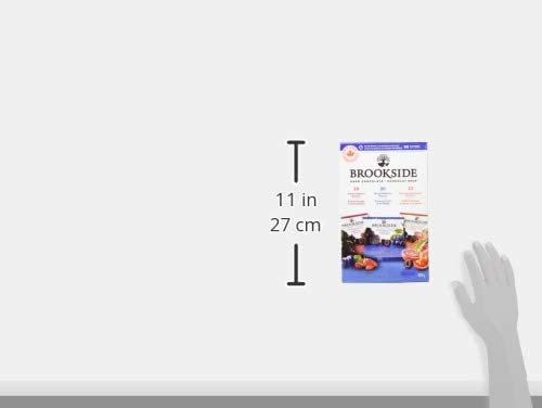Brookside dark chocolate covered fruit packaging with nutrition info, convenient anytime.