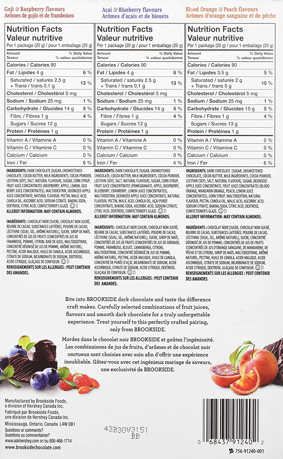 Brookside dark chocolate covered fruit served on plate, shareable dessert bite.