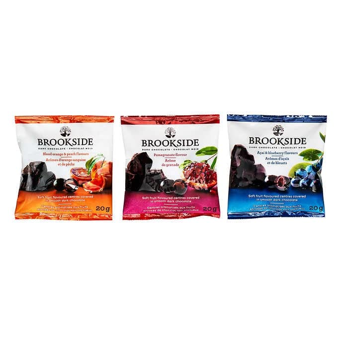 Brookside dark chocolate covered fruit variety-pack front view for a premium snack.