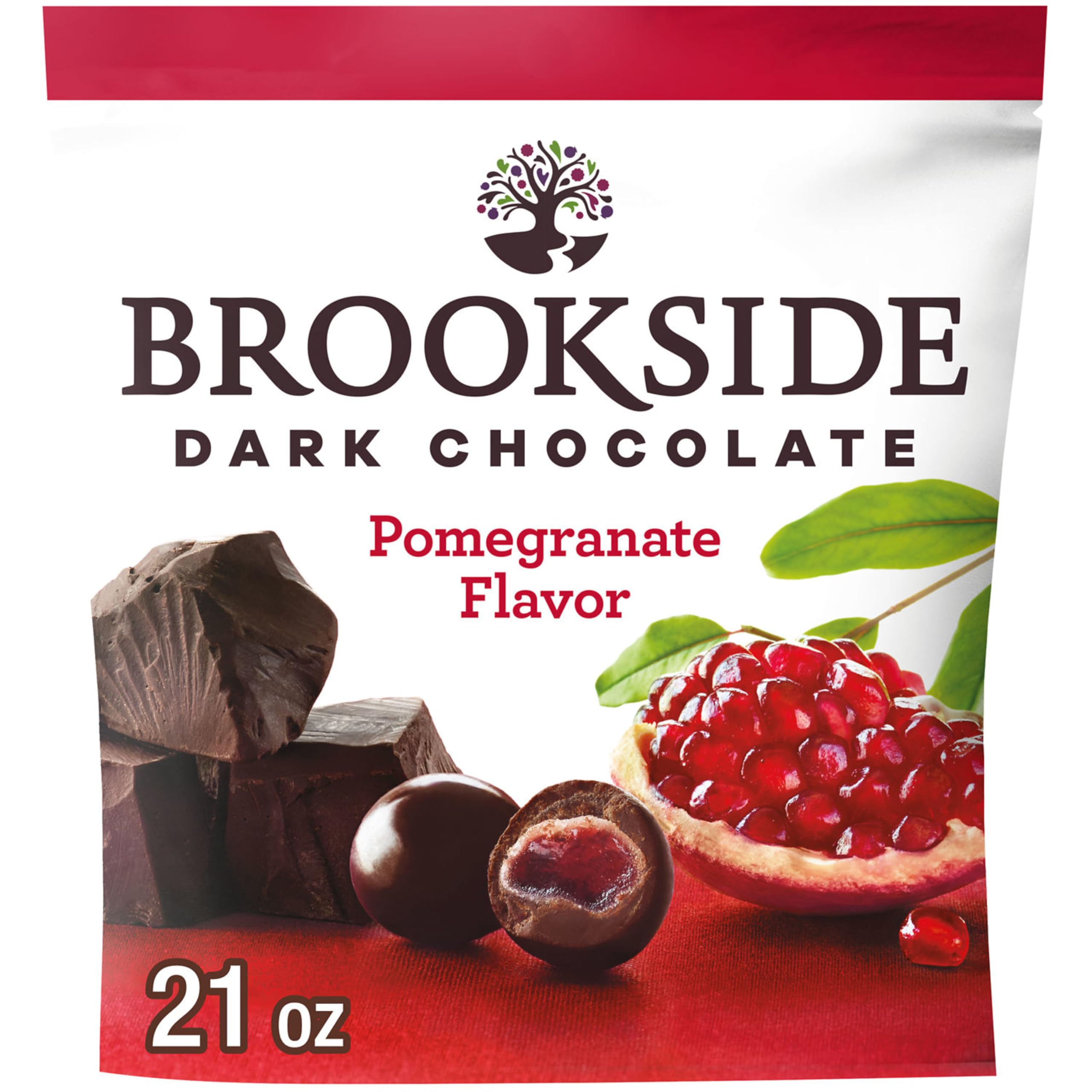 Brookside dark chocolate with pomegranate centers bag view: ideal for on-the-go snacking.