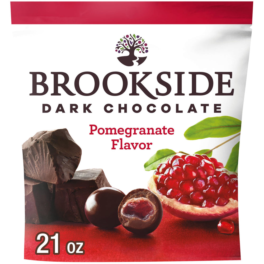 Brookside dark chocolate with pomegranate centers bag view: ideal for on-the-go snacking.