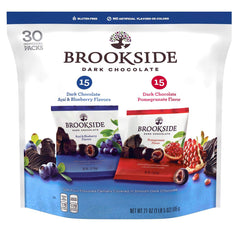 Brookside dark chocolate variety pack box highlighting fruit centers for a gluten-free dessert option.