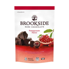 Brookside pomegranate centers cross-section: chewy fruit flavor inside smooth chocolate.