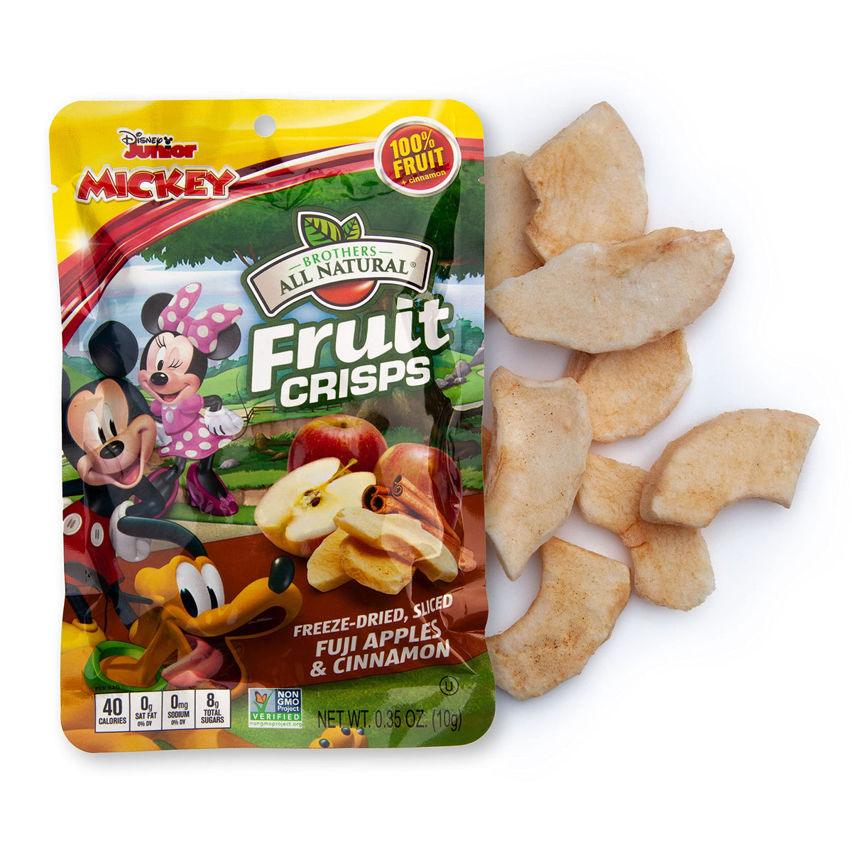 Brothers All Natural Disney Fuji Apple Cinnamon crisps bag front, 100% fruit snack