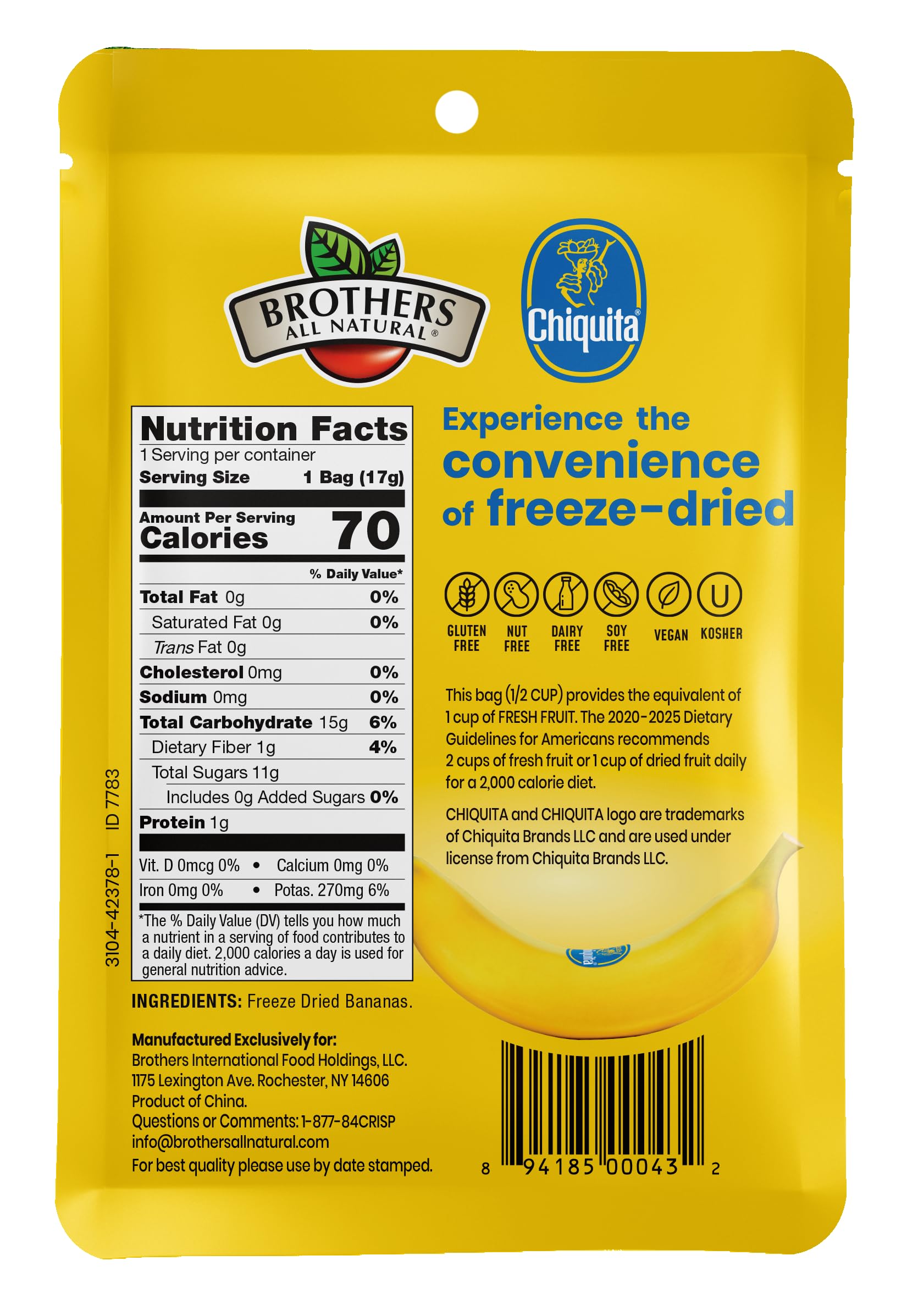 Brothers All Natural freeze-dried banana texture closeup, crisp and flavorful.
