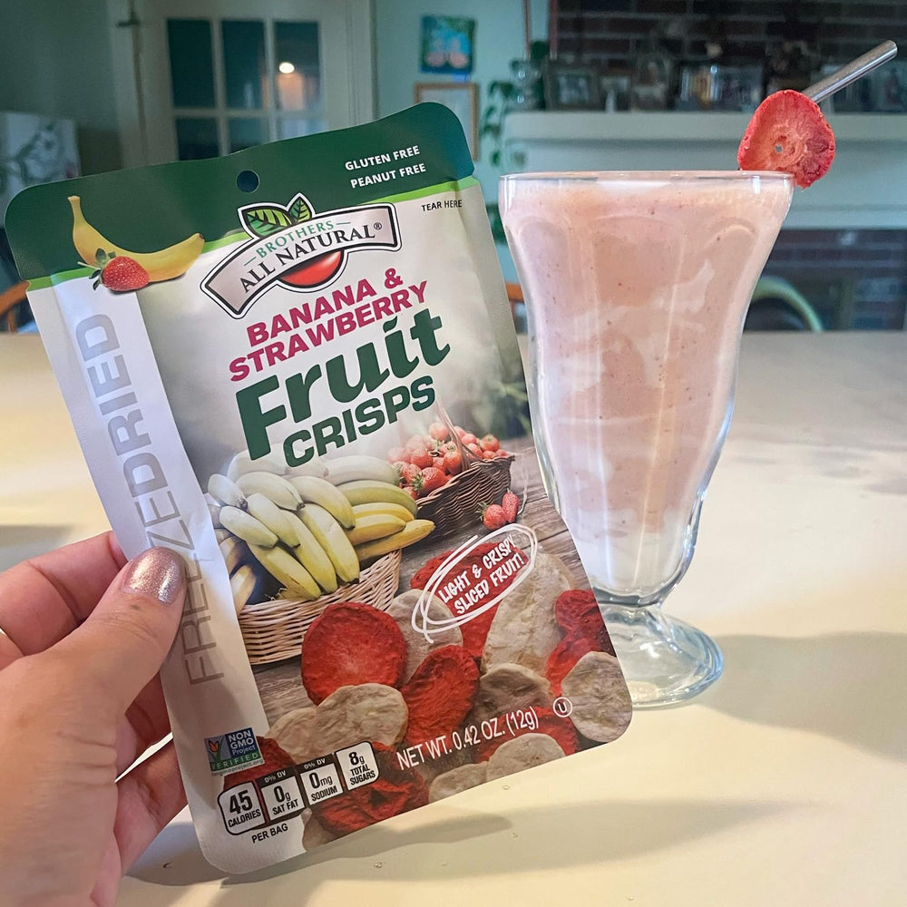 Brothers All Natural crisps beside yogurt or cereal for lunchbox use