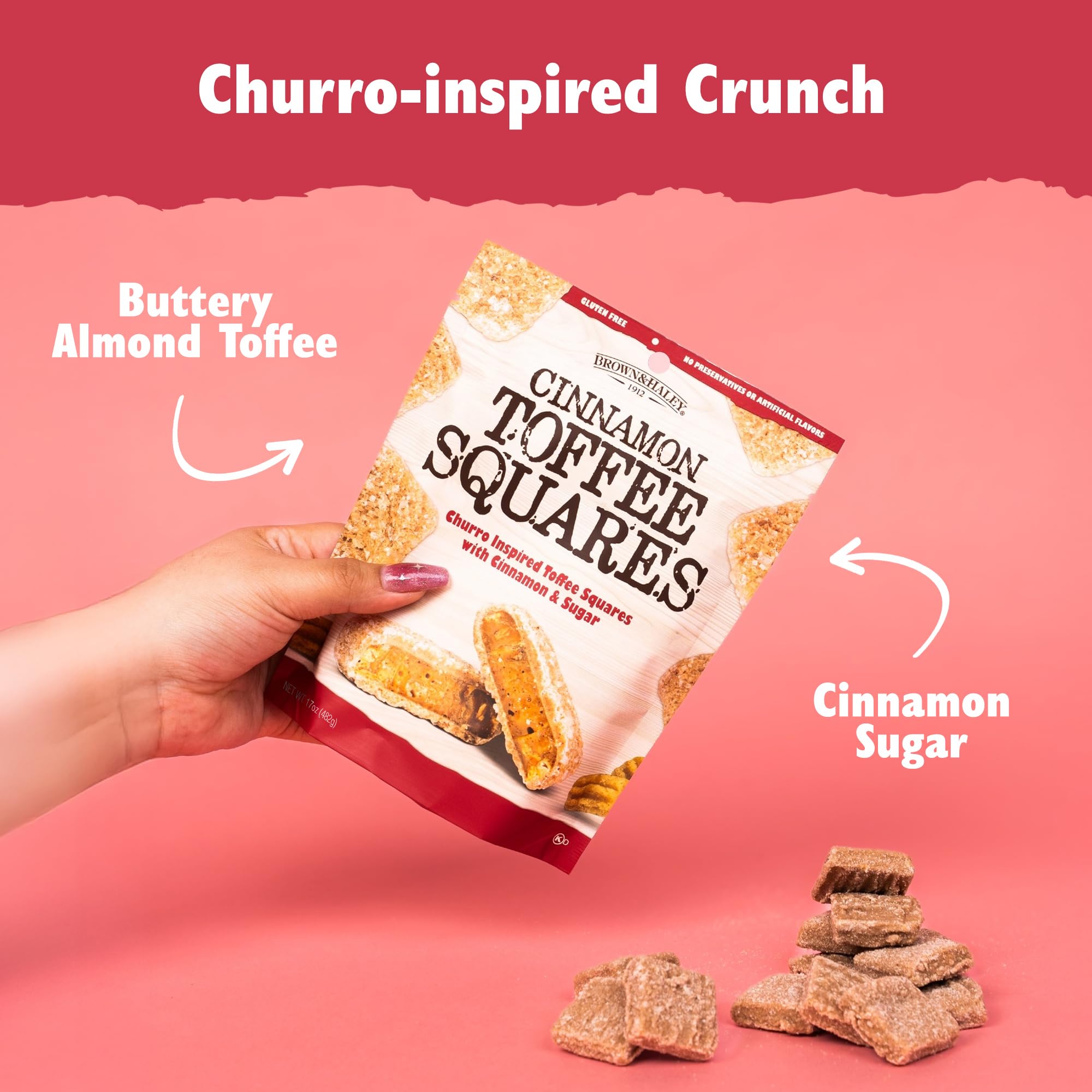 Brown & Haley Cinnamon Toffee Squares in a gift basket evoke festive indulgence.