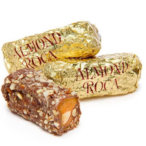 Brown & Haley Almond Roca original toffee wrappers detail shows elegant packaging for giftable treat.